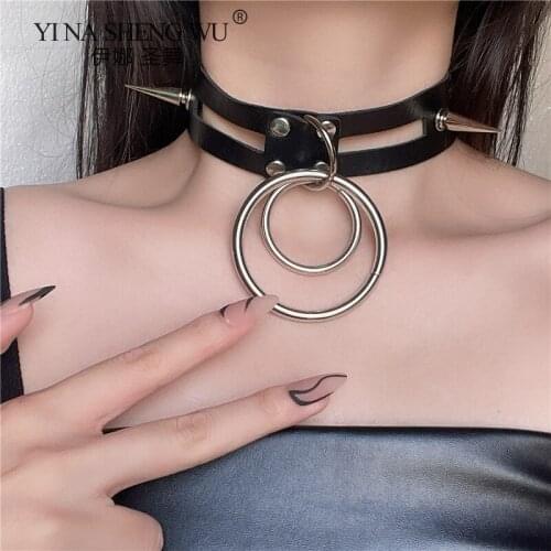 Black Leather Choker Female Collar For Women Goth Punk Chain Harajuku Necklace Sexy Vegan Chocker Festival Girls Gothic Jewelry
