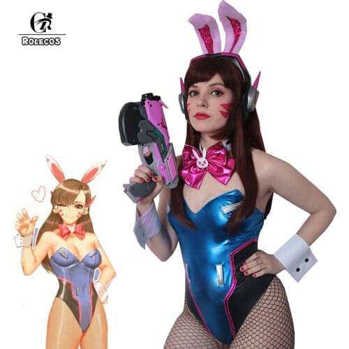 ROLECOS Game OW DVA Cosplay Sexy Costume Over DVA Watch Cosplay Leather Jumpsuit Hana Song Bunny Girl Cosplay Romper Women