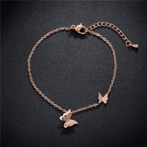 AENINE New Style Stainless Steel Trendy Frosted Butterfly Bracelet Rose Gold Wedding Bracelets Jewelry For Women Pulsera AB20017