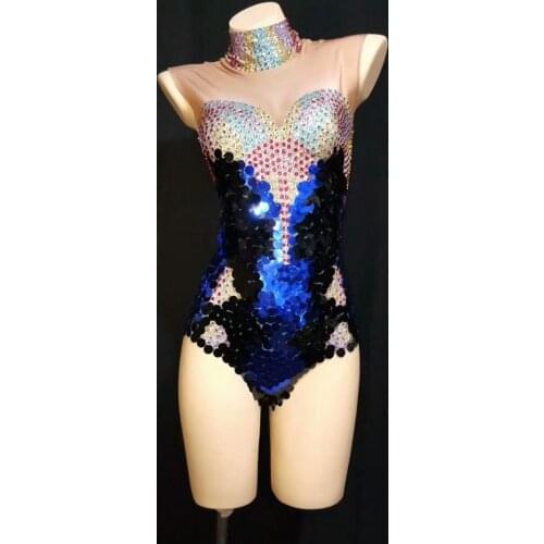 Sparkly Colorful Rhinestones Sequined Bodysuit Women Sexy Nightclub Bar Prom Celebrity Party Outfit Stage Performance Costume