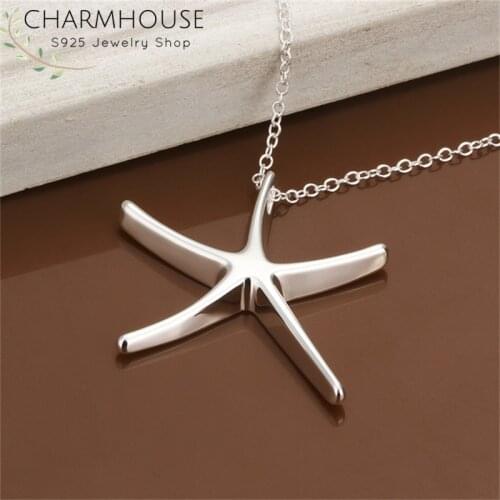925 Silver Necklaces For Women Big Sea Star Pendant & Necklace Collier Femme Fashion Jewelry Accessories Bijoux Party Gifts