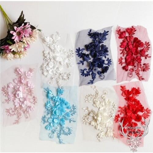 1 Pair 7 Colors Romantic Stereo Nail Bead Flower Evening Dress DIY Adornment Decals Headwear Lace Fabric Patch Embroidery