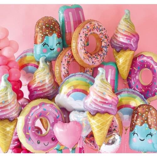1pc Donuts Lollipop Pizza Ice Cream Hot Dog Candy Birthday Party Wedding Balloons Decor Sprinkle Doughnut Foil Helium Balloon