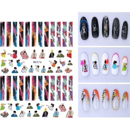 10PCS Smiley Leopard Line Nail Art Sticker 3D Cat and Dog Nail Supplies Decorative Applique Flowers Nail Slider WG378