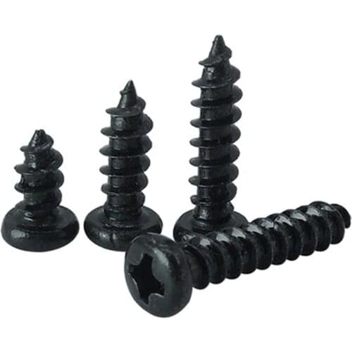 100pcs M1x3/4/5mm Length Carbon steel black Round head Phillips screw Self-tapping screws Pan heads cross nail