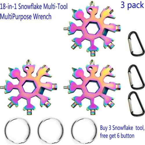 3 Pack 18-in-1 Snowflake Multi Tool MultiPurpose Wrench EDC Keychain Spanner Tool Screwdriver Tactical Tool Outdoor Camping
