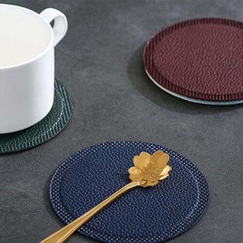 3PCS PU Leather Cup Pad Solid Color Washable Trivet Mat Hot Pad Mat Round Mug Mat Drink Cup Coasters Bottle Accessories