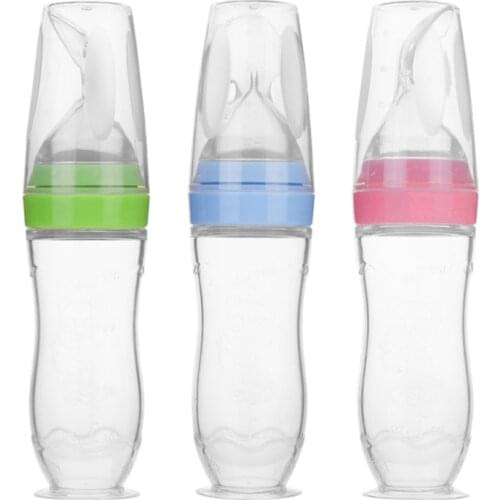 Newborns Baby Bottle Squeeze Feeding Bottle Silicone Food Dispensing Spoon Infant Cereal Feeder Safe Tools