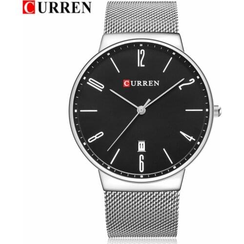 CURREN New Stainless Steel Mesh Wristwatch High Quality Multi-Function Date Top Brand Luxury Watches Mens Relogio Masculino