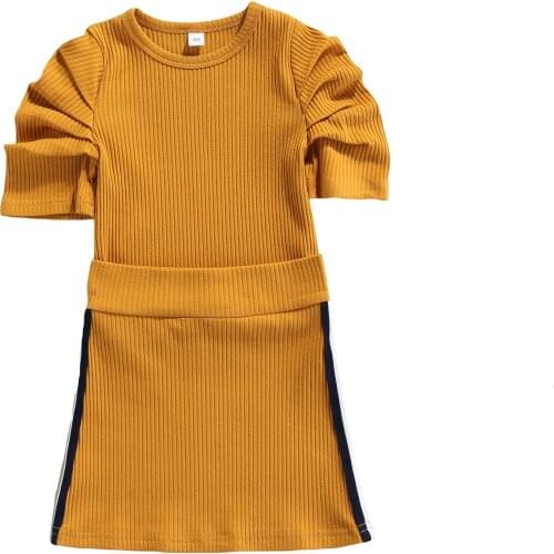 Baby Short Sleeve + Skirt, Vibrant Colors Side Stripes High Waist Round Neck Summer Clothing