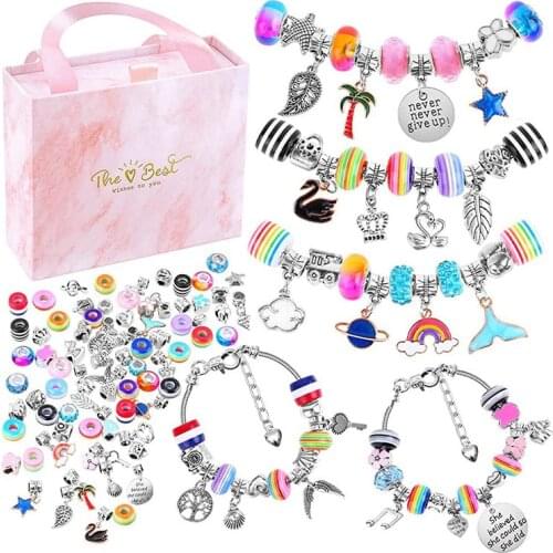 DIY 80 Beads Charm Beaded Key Lock Bracelet Jewelry Crafting Fun Bangles Set Kids Woman Fashion Gift Box Packaging