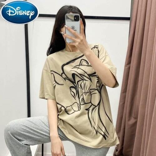 Simba Disney T-shirt Female Tee Tops Femme Print Fashion Korea Nala Cartoon Short Sleeve Cotton Harajuku Women O-neck Sweet