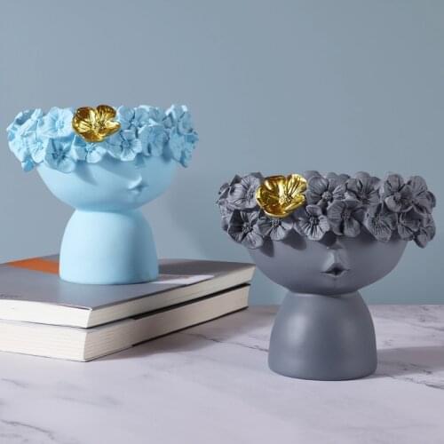 Indoor Outdoor Head Shaped Planter Pot Resin Face Flower Pot Artificial Tabletop Vase Statue Home Garden Decor Sculpture