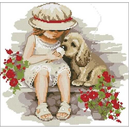 The girl and dog patterns Counted Cross Stitch 11CT 14CT 18CT DIY Chinese Cross Stitch Kits Embroidery Needlework Sets