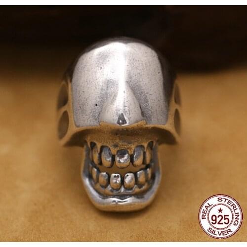 100% S925 sterling silver mens ring personality fashion classic jewelry retro style carved domineering skull smooth shape hot