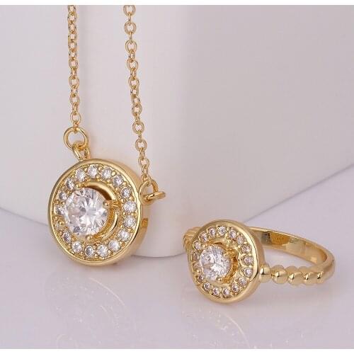 New Fashion Woman Round Jewelry Set High Quality Zircon Necklace Pendant and Ring Fashion Jewelry