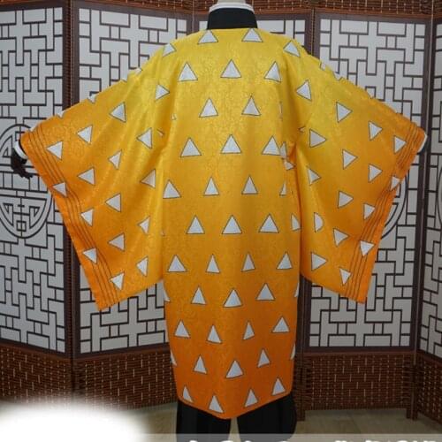 Anime Demon Slayer Kimetsu No Yaiba Agatsuma Zenitsu Cosplay Costume Kimono Zenitsu Haori Uniforms Set Halloween For Women CS172