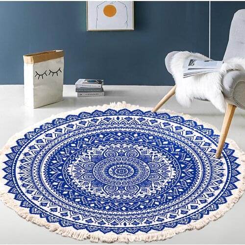National Style Bohemia Living Room Carpet Imitation Cotton Linen Round Mat Decor Woven Prayer Bedroom Rug Children Play Area Rug
