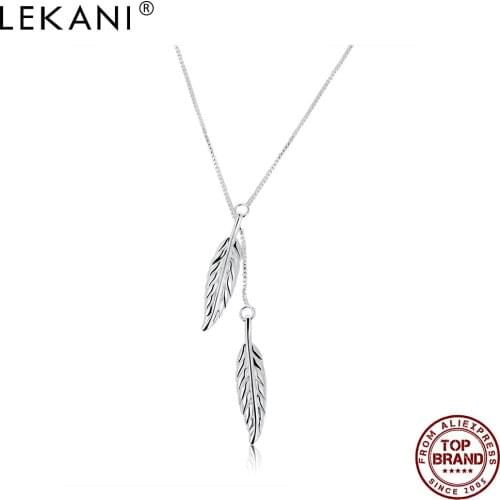 LEKANI Double Leaves Pendant Necklace For Women White Exquisite Small Plants Necklaces Female Party Fashion Jewelry Recommend