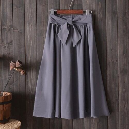 Fashionable simple Women Sexy High Waist Skirt With Belt Printed Midi Knee Length A-line New office ladies six-point skirt