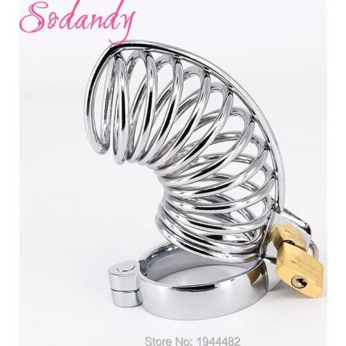 SODANDY Mens Chastity Belt Male Chastity Devices Metal Cock Cage Penis Lock Bondage Alloy Cock Ring CBT Sex Equipment For Man