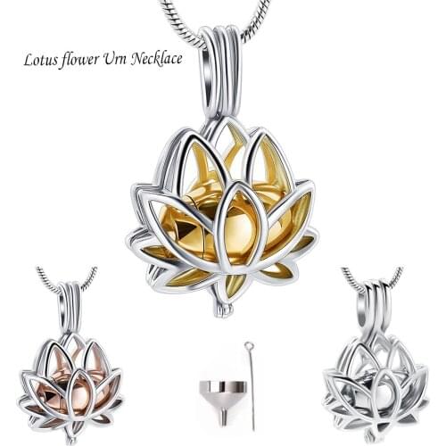 Stainless Steel Lotus flower Hollow Keepsake Urn Locket Necklace Fashion Beautiful Mini Memorial Urn Jewelry for Cremation Ashes