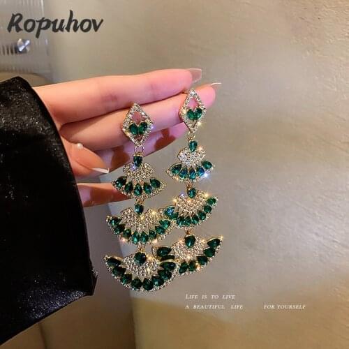 ROPUHOV 2021 New Korean Trendy Jewelry 925 Silver Needle Diamond Fan Earrings Female Long Earrings Advanced Ethnic Earrings