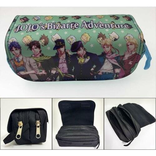 New JoJo Bizarres Adventure Pen Bag Students Pen Pencil Case High-capacity Double Zipper Leather Cartoon Pencilcase Pen Wallets