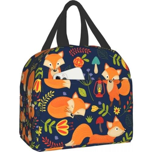 Fox Portable Lunch Bag New Thermal Insulated Lunch Box Tote Cooler Handbag Bento Pouch Dinner School Food Storage Bags