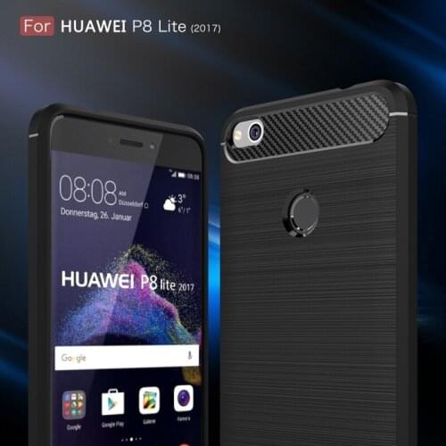 For Huawei P8 Lite (2017) Brushed Carbon Fiber Texture Shockproof TPU Protective Case