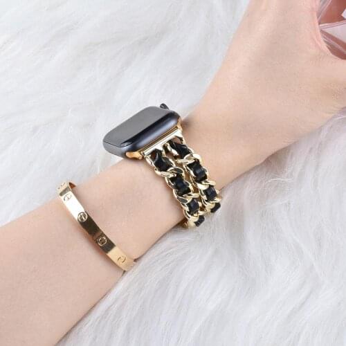 Stainless Steel Strap For Apple Watch 42mm 38mm 1/2/3/4 Metal Watchband Bracelet Leather Band for iWatch Series 4 5 6 44mm 40mm