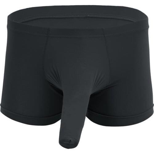 Sexy Mens Erotic Lingerie Underpants Closed Penis Sheath Boxer Brief Shorts Panties Elastic Waistband Stretchy Bottom Underwear