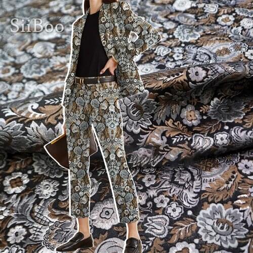 Siiboo gold thread jacquard coffee fabric vintage floral pattern high grade Italy royal style for spring autumn garments sp6519