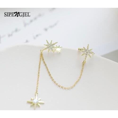 Trendy Gold Silver color Star Ear Cuff Earrings Pave Cute Cz Gold Long Chain Earrings Set For Women Ear cuffs Jewelry 2020