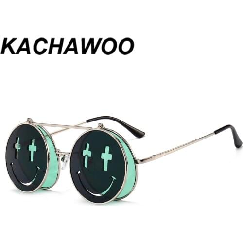 Kachawoo flip up sunglasses round punk style women red green smile vintage sun glasses fashion man retro street style summer hot