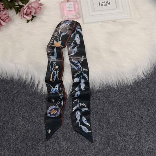 Tarot Constellation Women Silk Scarf 2020 Design Luxury Brand Scarf Skinny Bag Hair Neck Scarf Wrist Towel Foulard Femme Hijab