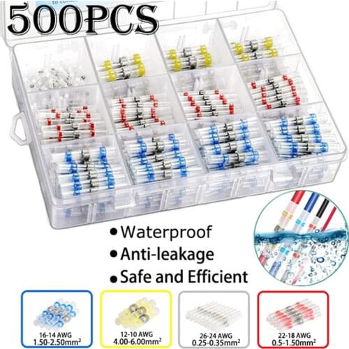 500PCS Mixed Heat Shrink Connect Terminals Waterproof Solder Sleeve Tube Electrical Wire Insulated Butt Connectors Kit