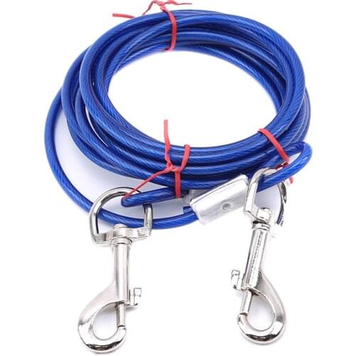 High Quality 5mm*3m Lengthen Steel Wire Dogs Rope Chain Double-end Dogs Leash Cable Dual Heads Metal Hooks Lead