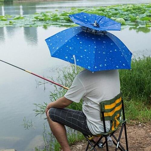 Outdoor Head Umbrella Hat Double Layer Foldable Head Fishing Umbrella Umbrella Waterproof Golf Hat Camping Fishing Breathab E6P1