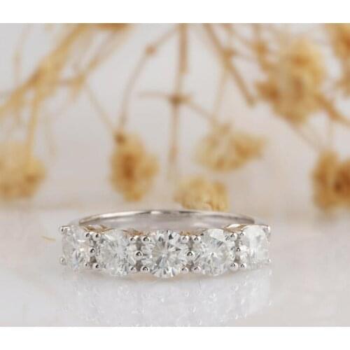 Veryins Classic 14k 585 White Gold1.5CTW 4MM DEF Color Moissanite Stack Half Eternity Wedding Band for Women Gift