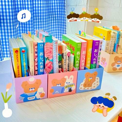W&G Bear Book Holder Stand Students Bookshelf Book Box Ins Girl Desktop Storage Box Stationery File Basket Desk Organizer