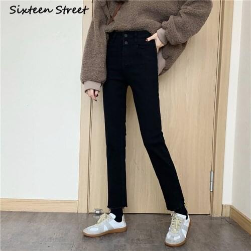 Ankle Length Pants Female Aesthetic Straight Jeans Women High Waist Button Zipper Vintage Washed Chic Fashionable Y2K Denim 2020