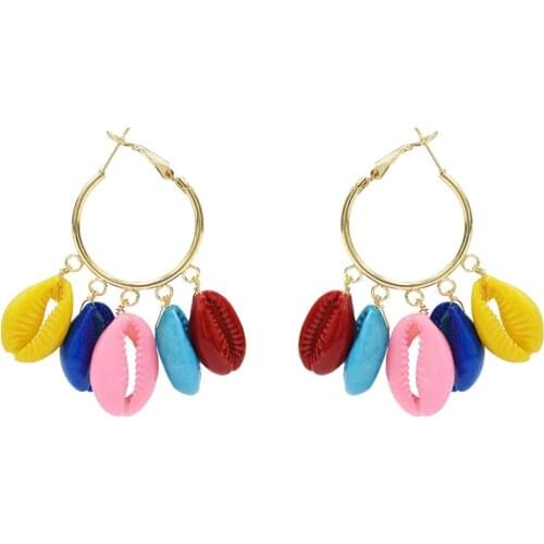 Ladies Colorful Beach Shell Hoop Earrings for Women sieraden schelp Girl Statement Earring Indian Turkish Summer Bijoux Jewelry