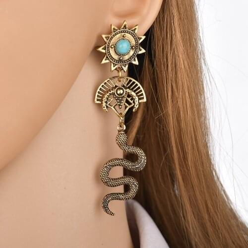 Fashion National Wind Snake Alloy Pendant Earring Bohemian Sunflower Totem Retro Lady Ear Stud Earring Jewelry Gift