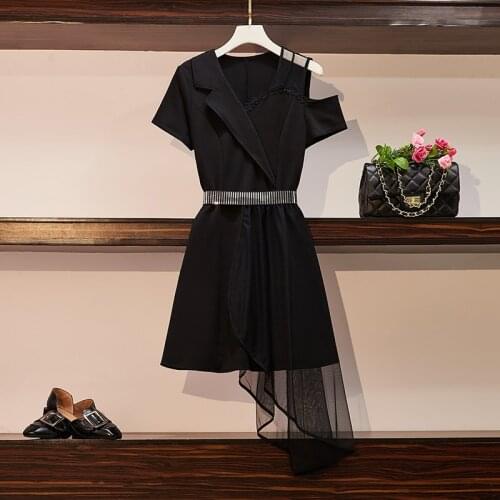 Plus size 2021 Summer T-shirt Dress Women Casual Dress Mesh patchwork Short Dress Black homewear Big Size Dresses vestido