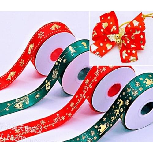 1 '25mm Christmas Ribbon Gold 25 yards DIY Handmade Material Tiaras Bow Tie Clothing Home Accessories Decor tape Gift packaging