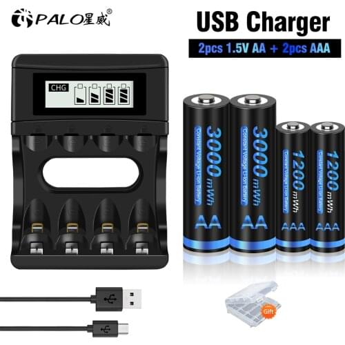 1.5V AAA lithium ion Rechargeable Batteries 1200mWh +1.5V AA Li-ion Rechargeable Battery 3000mWh and 1.5V AA AAA Battery Charger