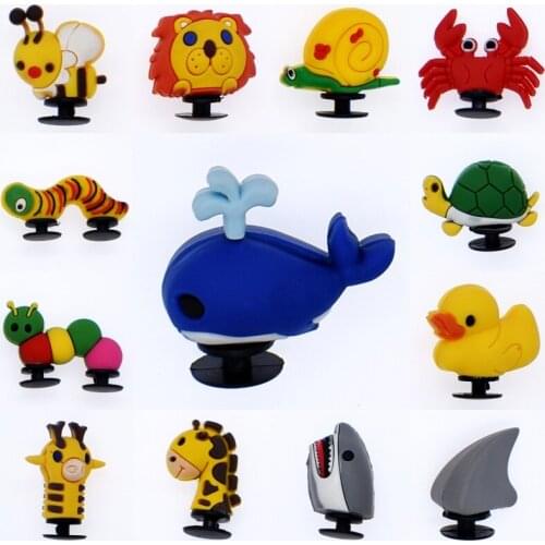 10pcs Kids Gift Cartoon Animals 3D PVC Charms Fit Bracelet/Mule Clog Shoes Shark/Crab/Bee/Duck/Lion/Giraffe/Tortoise/Snail