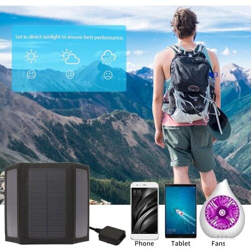 10W/5V Portable Solar Charger With USB Port Foldable 5 Solar Panel Camping Hiking Travel Compact Solar Power Phone Charger