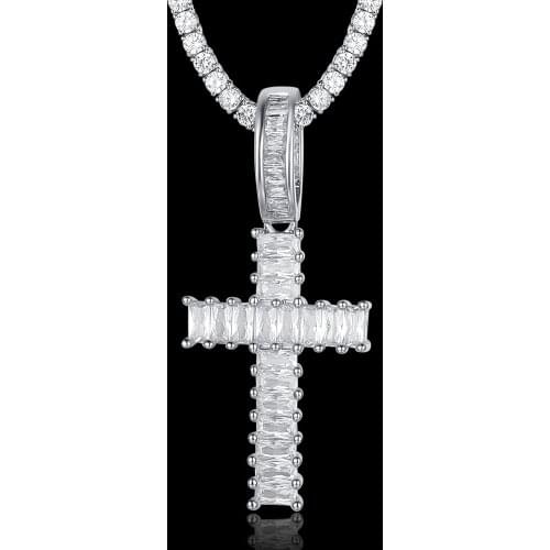 100% Micro Zircon Hip Hop Shining Cross Pendant Necklace For Men Jewelry Party Zircon Tennis Chain CZ Rapper Jewelry Gift